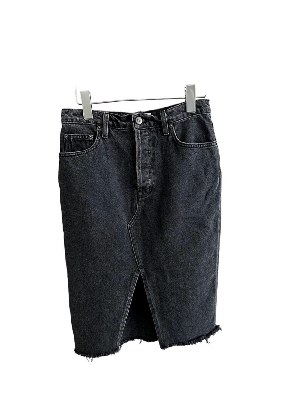Like New! Reformation Denim Jean Midi Retooled Skirt Seine Black 27